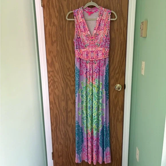 chinese dress ladies Lilly Pulitzer Pearce Maxi Dress Multi Sunshine Vibes LG at Amazon Women's  Clothing store main image 1
